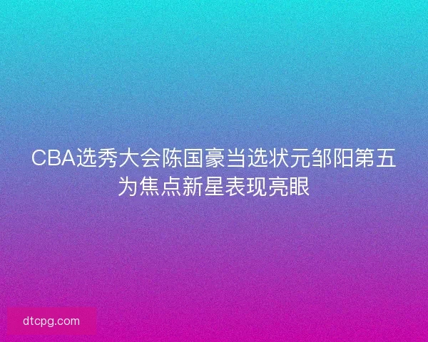 CBA选秀大会陈国豪当选状元邹阳第五为焦点新星表现亮眼